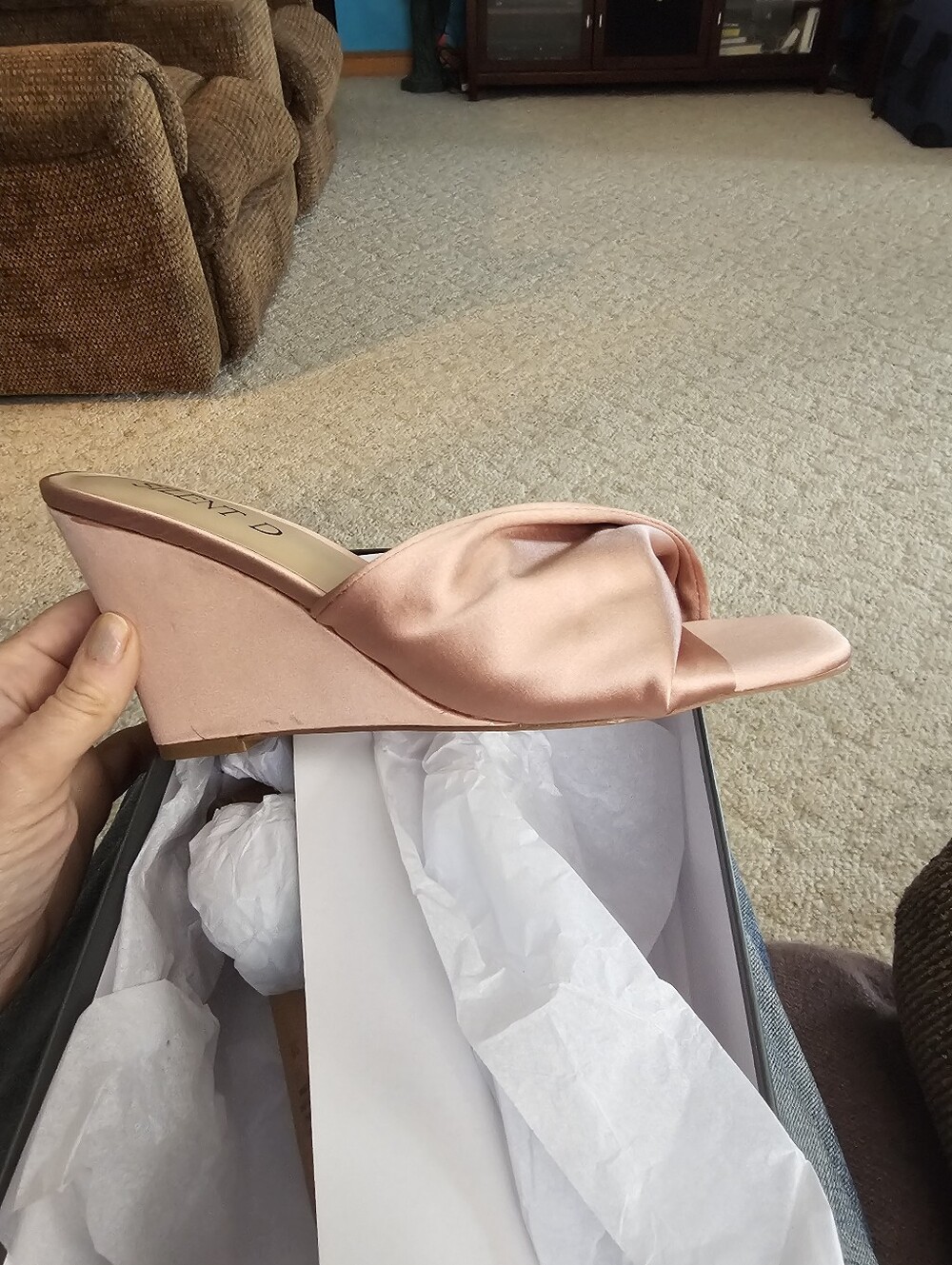 Anthropologie Blush Satin Twist Wedge Slide